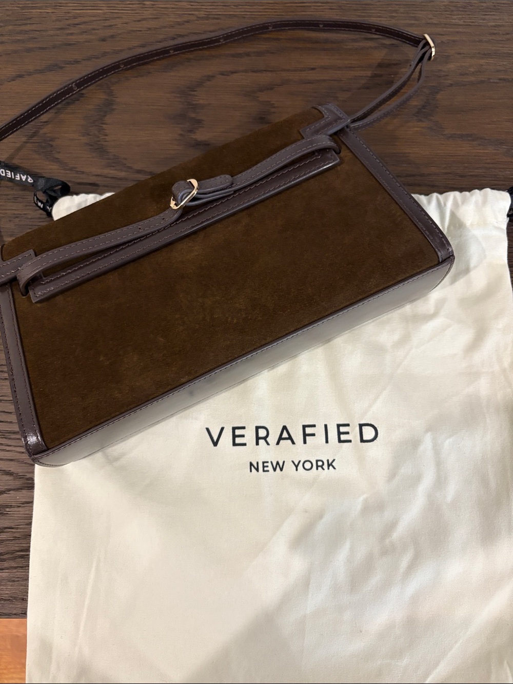 Verafied Brown Suede Shoulder Bag